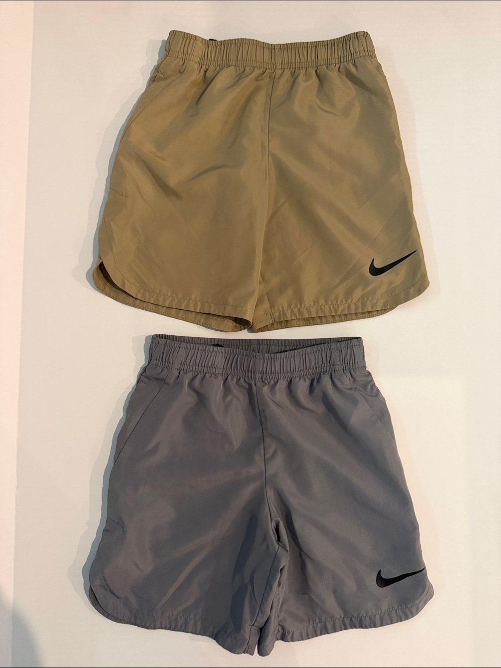 Nike Kids' Athletic Shorts Pack in Tan and Gray with Swoosh size 6
